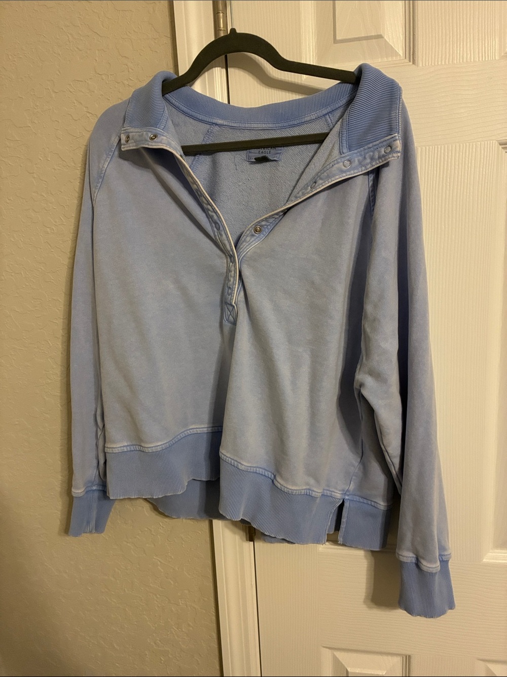 American Eagle Outfitters Light Blue Snap-Front Pullover Turtleneck